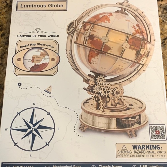 New ROKR Luminous Wooden Globe 3D Puzzle LED Light Mechanical Model Kit Gift - Picture 5 of 12